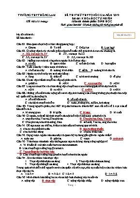 Đề thi thử THPT Quốc gia môn Sinh học năm 2019 - Mã đề 201 - Trường THPT Hồng Lam (Có đáp án)